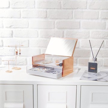 目喜生活 | 玫瑰金：雙層鏡面珠寶盒