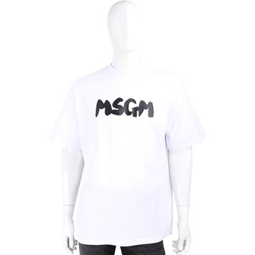 MSGM 字母草寫印花白色短袖TEE T恤(男款)