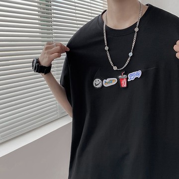 FINDSENSE X  男女寬鬆大碼情侶中性風可愛卡通圖案短袖T恤