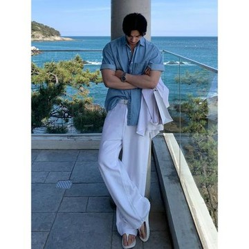 MRCYC水洗牛仔短袖襯衫男士夏季寬松休閑襯衣韓系通勤風復古穿搭