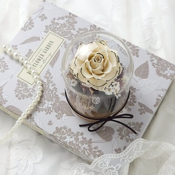 不凋永生花小香風玻璃罩盅-香奈兒黑白玫瑰 情人節禮物 聖誕禮物