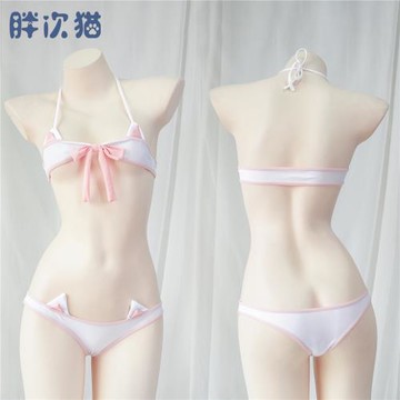 原創貓咪蝴蝶結綁帶比基尼 可愛內衣性感系帶睡衣超小家居服