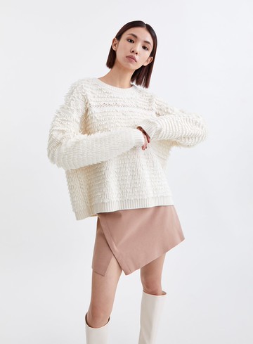 蓬鬆純羊毛長毛圈針織上衣