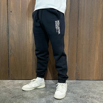 美國百分百【全新真品】Hollister Co. 長褲 棉質 運動褲 HCO 長棉褲 綁繩 logo 黑色 CF23