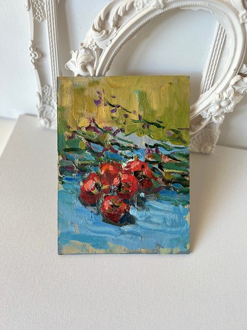 西紅柿繪畫廚房牆壁藝術番茄厚塗抽象藝術品