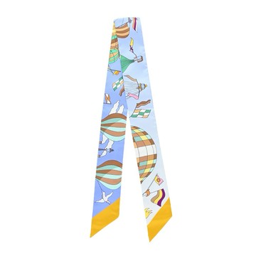 [平輸版]Hermes 愛馬仕 Les Folies du Ciel瘋狂天堂Twilly絲巾(水藍/黃)