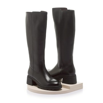 小時光 百搭素面鋸齒厚底長靴 黑 (7A3109)