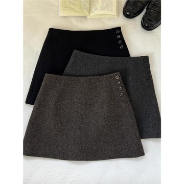 灰色毛呢半身裙女2025秋冬新款黑色高腰百搭羊毛小個子a字短裙子