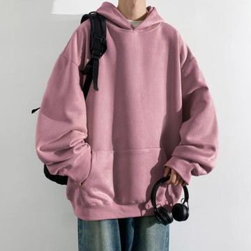 美式復古麂皮絨連帽衛衣男2024春秋新款寬松純色休閑外套男生上衣