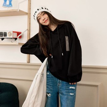 OB嚴選中大尺碼-太空棉素面車線布標寬鬆帽T《AB20955》