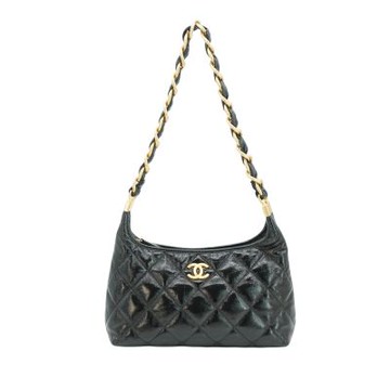 Chanel 香奈兒 油臘羊皮粗鍊肩背Hobo包(AS4912-黑)