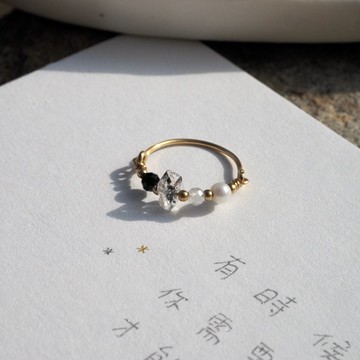 黑碧璽 赫基蒙水晶 月光石 淡水珍珠 戒指 | 光的另一端 RG-00012