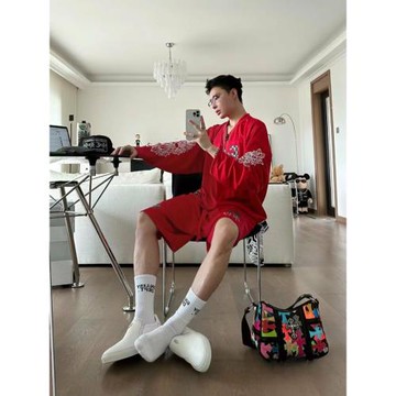 克羅 matty boy  紅色梵文藤蔓 網眼 運動 休閑 短褲  男女