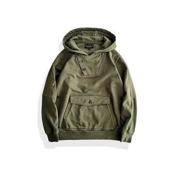 西里布全棉連帽套頭半開領衛衣外套水洗做舊日系咔嘰復古休閑新品