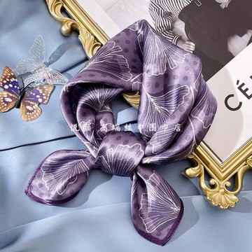 氣質高級感紫色真絲絲巾女春秋百搭薄款桑蠶絲小方巾圍巾2023新款