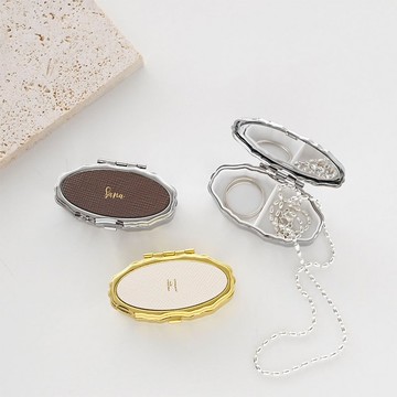 橢圓形配件盒 [Saffiano 皮革箔姓名雕刻] 真皮帶鏡面藥盒 Nuance Color 禮品餐位卡 Nuance Color HR17U