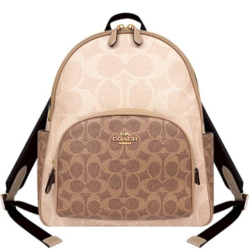 COACH 奶茶色大C PVC撞色雙層後背包-大型
