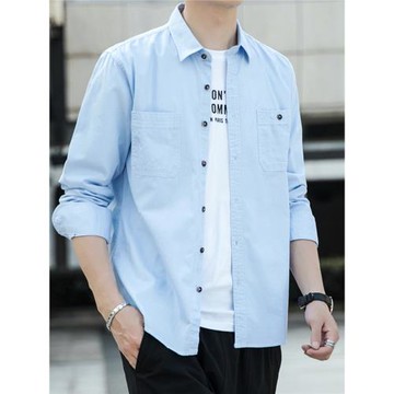 秋季男士新款純棉牛仔長袖襯衫寬松休閑襯衣上衣服寸男裝外套潮流