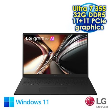 LG gram Pro 17Z90U-G.AU88C2 曜石黑 17吋極致輕薄AI筆電 (WQXGA IPS/Intel Ultra 7 355/32G DDR
