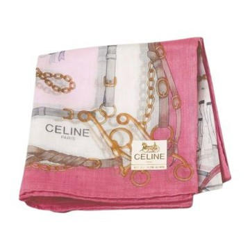 CELINE 粉紅色馬具印花圖騰字母LOGO帕巾(48CM)
