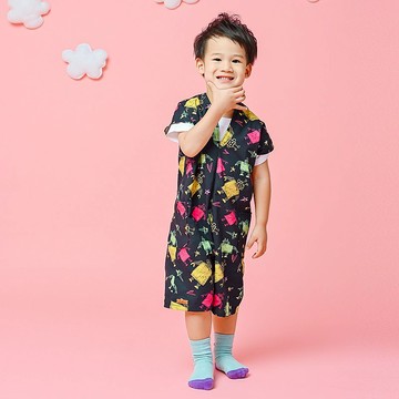 方塊酥連身褲-薄棉無袖連身長褲 冬季塗鴉修身吊帶背帶褲