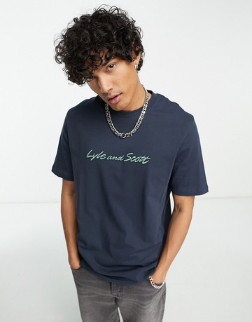 Lyle & Scott Archive embroidered large logo t-shirt navy