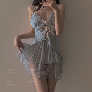 絲洛緹夏季性感純欲情調美背吊帶睡裙女帶胸墊夏薄款復古私房睡裙