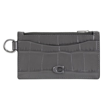COACH CW433 經典C LOGO鱷魚壓紋簡易掛扣卡片零錢包.灰