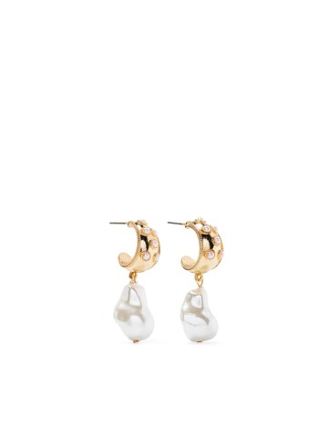 Kenneth Jay Lane - pearl-pendant half-hoop drop earrings - women - Brass/Pearl - One Size - White