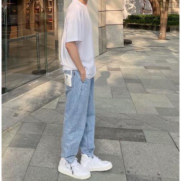 春夏季男士冰氧吧科技面料牛仔褲潮流錐形寬松直筒休閑褲P2E07/B3