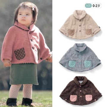出口日本千家秋冬防風珊瑚絨純棉加厚披肩保暖加絨外套兒童斗篷