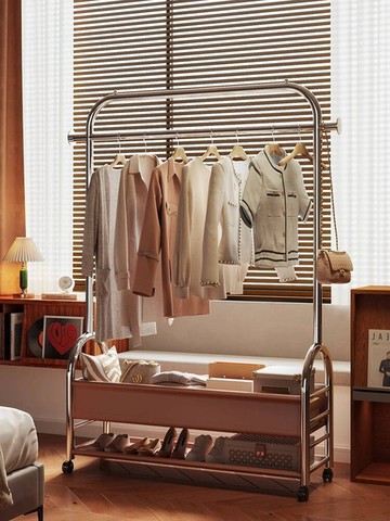 中古風落地掛衣架臥室房間放衣服神器家用陽臺晾曬衣架帶輪衣帽架