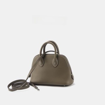 Accioccy貝殼包女真皮手提單肩斜挎手工蠟線縫制大象灰mini保齡球