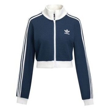 Adidas Crop TT 女款 藍白色 運動 華夫格 針織 短版 休閒 外套 KC2646