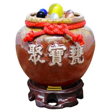【吉祥開運坊】換大顆水晶石【七星五帝錢聚寶盆 附七星陣 聚寶盆 水晶石 木座】開光加持 擇日