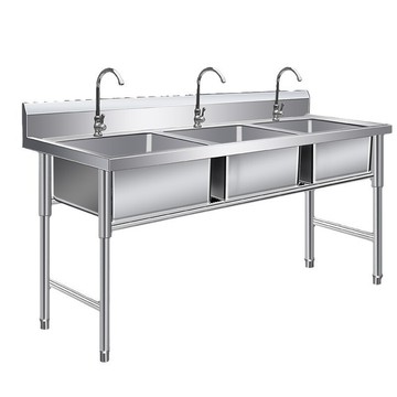國標304加厚不銹鋼水槽水池單雙三槽帶平臺洗碗池洗菜盆學校飯店[DD160109]