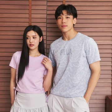 FILA 男短袖機能排汗彈性運動T恤-灰藍 1TEZ-5600-SB