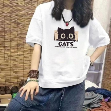【台灣出貨】100%純棉短袖 韓版🔥大尺碼上衣 短袖t恤女 寬鬆上衣 潮流復古 純棉t恤 卡通印花 短袖上衣女 休閒百搭