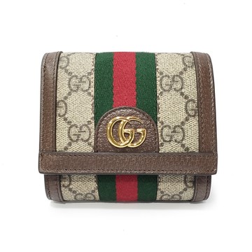 【GUCCI 古馳】598662 經典Ophidia GG印花綠紅綠織帶皮革飾邊中夾 (棕色)