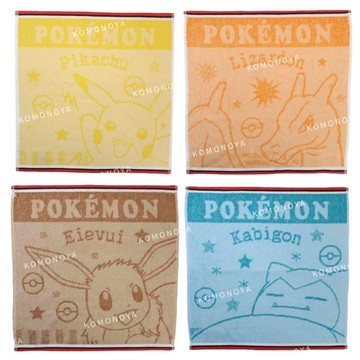 小禮堂 Pokemon 寶可夢 棉質小方巾 34x35cm (大臉名子款) 皮卡丘 噴火龍 卡比獸 伊布