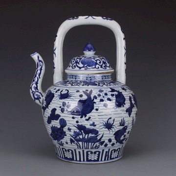 明嘉靖青花魚藻紋壺 仿古瓷器 古董古玩手工擺件收藏品舊貨老貨