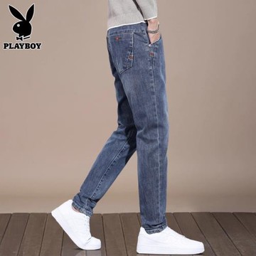 花花公子秋冬季男士牛仔褲寬松小腳長褲2026新款休閑加絨褲子男褲