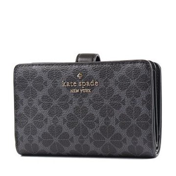 KATE SPADE Flower 防刮皮革釦式中夾-黑色