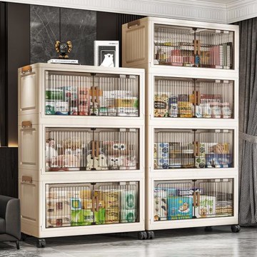 50-60寬折疊收納柜子帶柜門多層置物架 塑料零食柜兒童儲物柜批發