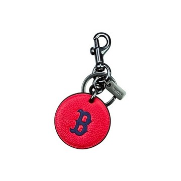 [平輸版] 【COACH】X MLB BOSTON波士頓紅襪隊字印圓餅掛扣單環鑰匙圈/掛飾/吊飾 真品平輸