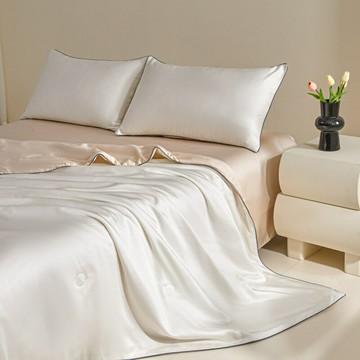 （100%萊賽爾蘭精天絲+20%桑蠶絲填充繡花夏被四件套夏涼被空調被