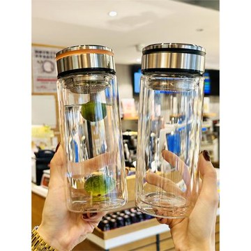 水杯男新款2025雙層高硼硅玻璃杯耐高溫茶杯茶水分離泡茶杯便攜