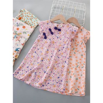 兒童棉綢旗袍連衣裙女童洋氣夏裝女孩夏季人造棉公主中國風漢服裙
