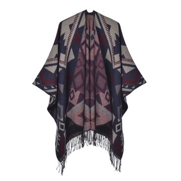外貿新款波西米亞大披肩歐美時尚加厚仿羊絨兩用圍巾斗篷外套