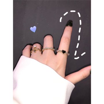 疊戴組合戒指~精致小眾排鉆戴潮流珍珠滿鉆百搭開口可調節設計